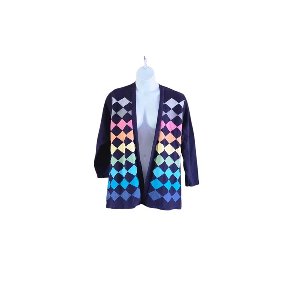 Liz Claiborne Rainbow Colorful Cardigan Knit Womens Plus Size 2X 100% Cotton Y2K - Picture 2 of 9